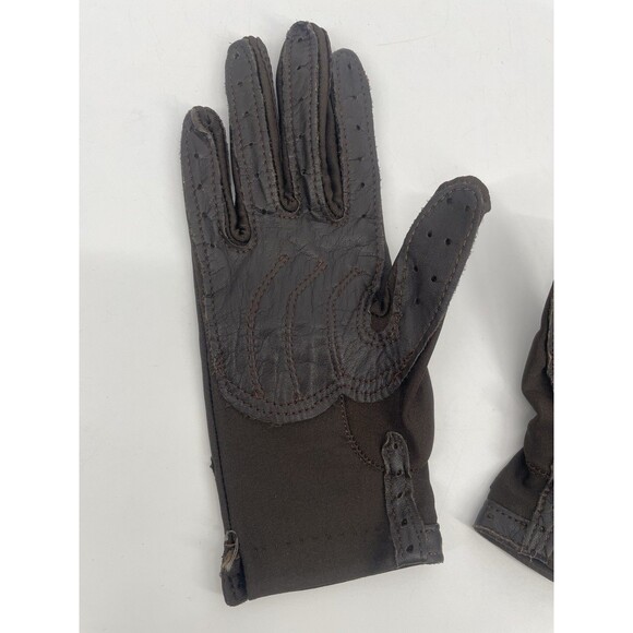 VTG 80s Leather Black Nylon Spandex Gloves Stretch Winter Driving Finale OS - Picture 5 of 9